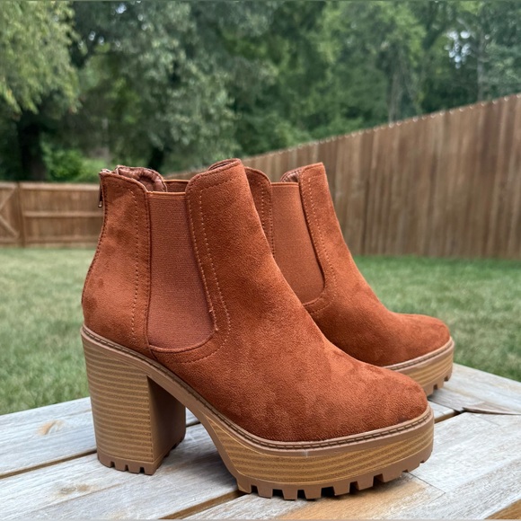 Diba Chunky Platform Ankle Boots Tan Suede - Picture 1 of 9